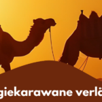Energiekarawane Rheinfelden als Text und ein Bild von Kamelen in der Wüste