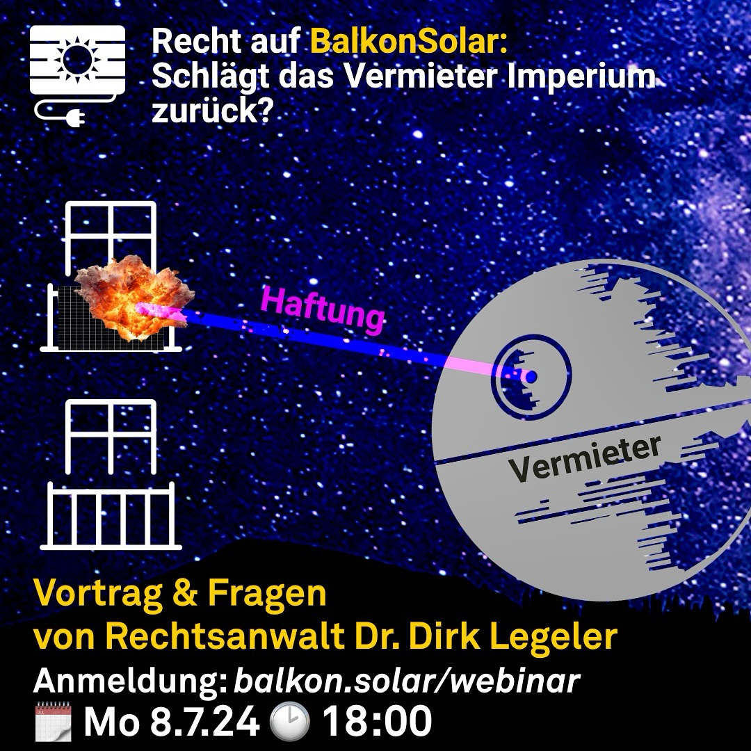 Kurzvortrag "Recht auf BalkonSolar - Was ist zu beachten?"  von Rechtsanwalt Dr. Dirk Legler mit Fragemöglichkeit